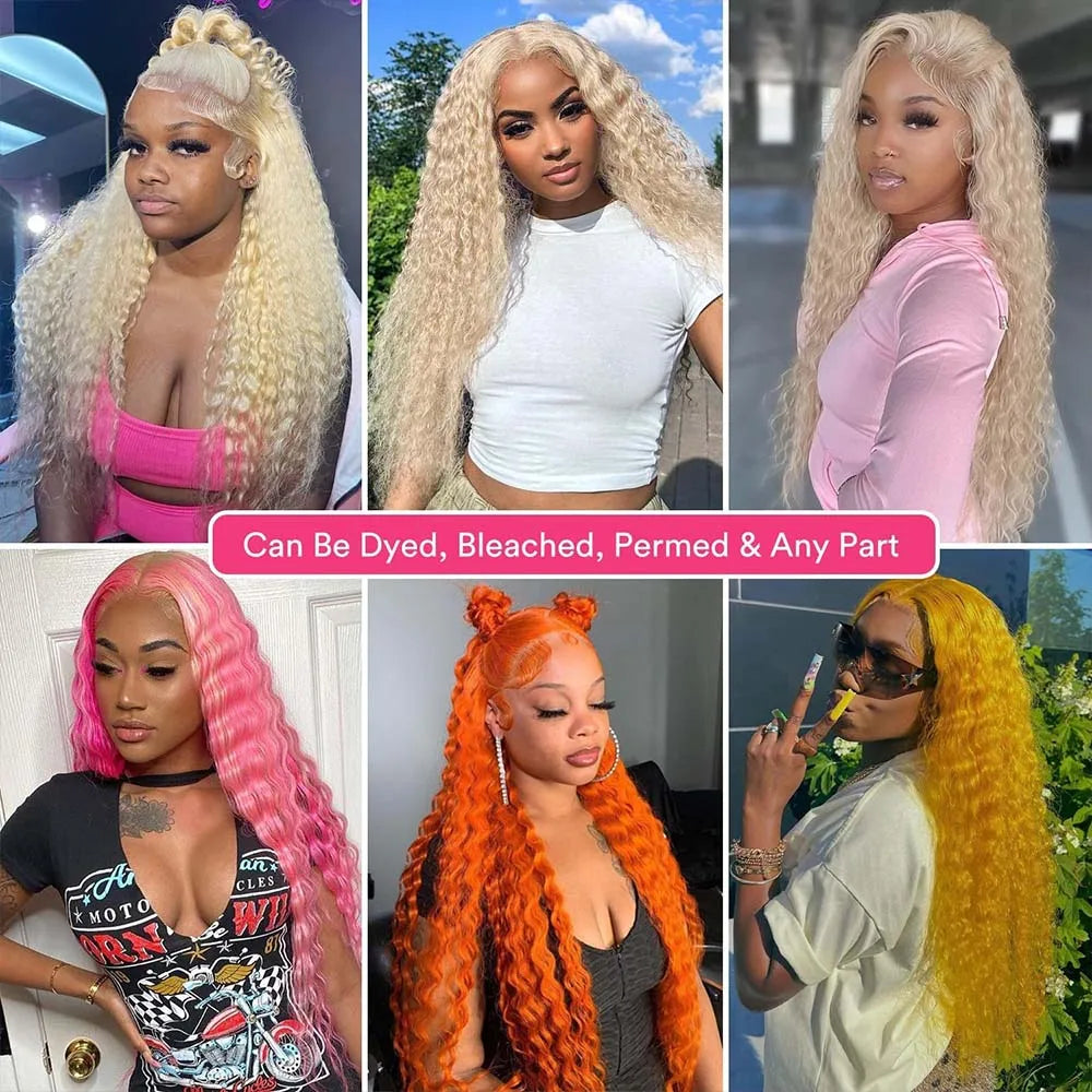 613 Blonde Deep Wave Bundles Human Hair with Closure 4x4 Brazilian Blond 13x4 Lace Frontal with 613 Curly 3 4 Bundles Human Hair
