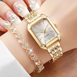 2PCS/Set Fashion Rectangle Women Quartz Watch Ladies Roma Dial Wristwatches Rhinestone Bracelet Set Reloj Mujer Girls Clock Gift