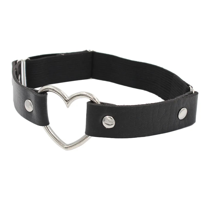Women’s PU leather thigh garter leg ring with heart rivets, spikes, and elastic punk harness design
