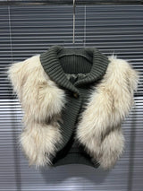 Women's fluffy faux fur knitted sleeveless cropped vest by HSF Marketplace for autumn and winter layering