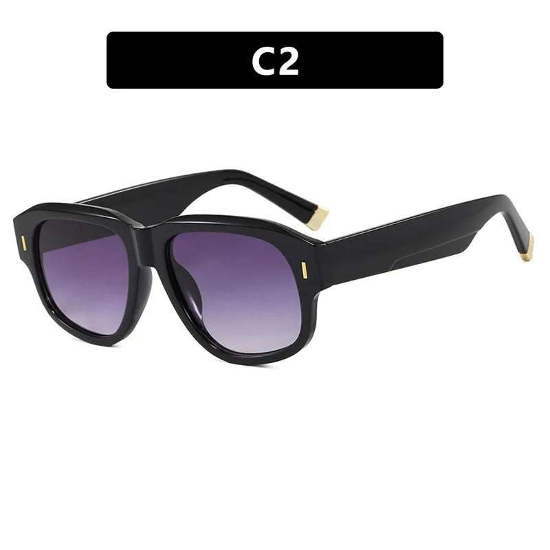 Thick polygonal square tortoise shell sunglasses for men and women with retro gradient lenses and UV400 protection.