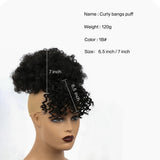 Afro puff drawstring ponytail with bangs, short kinky curly pineapple updo bun for Black women and girls
