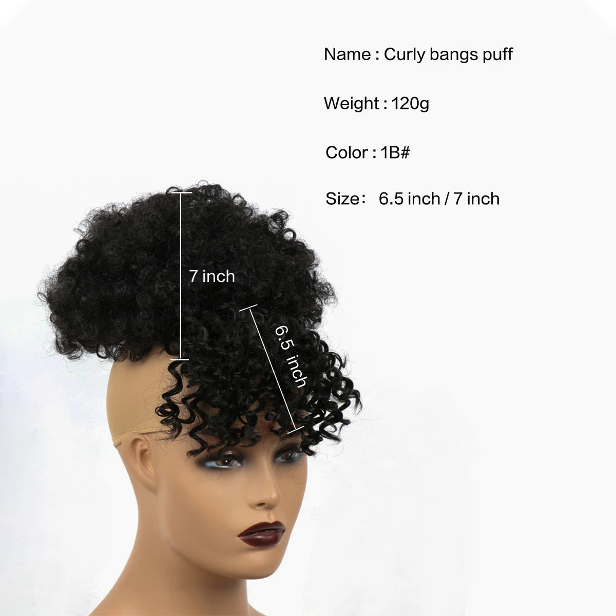 Afro puff drawstring ponytail with bangs, short kinky curly pineapple updo bun for Black women and girls