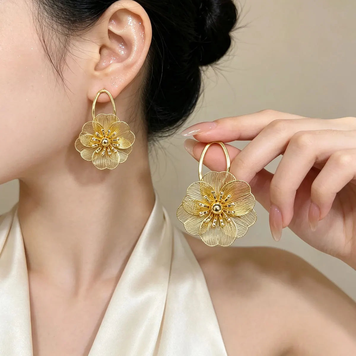 Golden vintage butterfly flower pendant earrings for weddings and parties