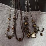 Vintage brown leather stone pendant necklace for women by HSF Marketplace