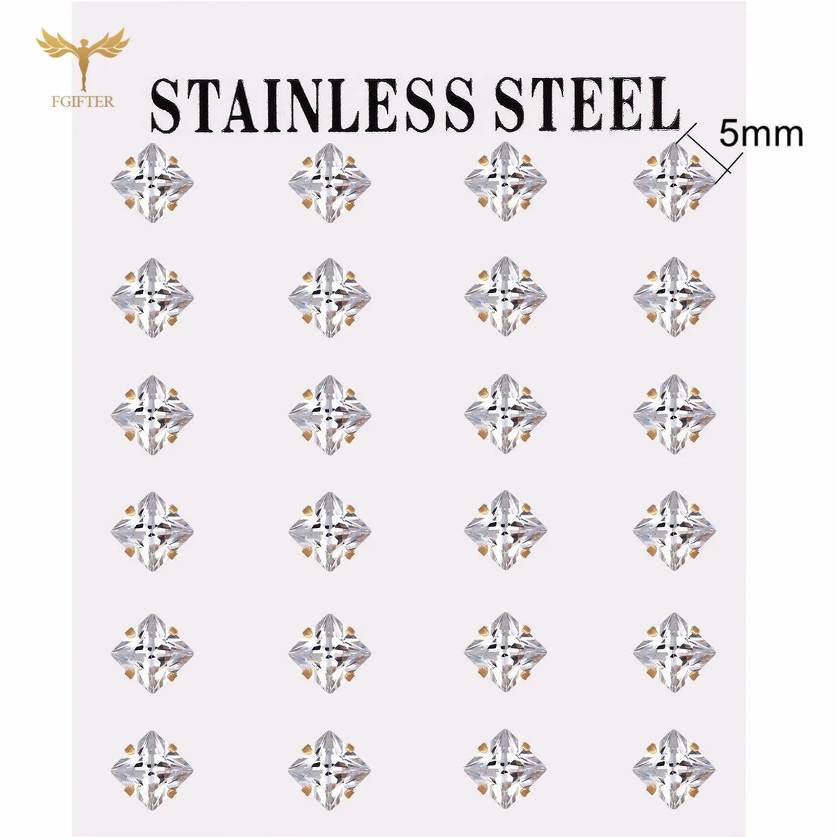 12 pairs white crystal stud earrings set, 2–7mm round and square zircon designs with gold-tone stainless steel backs