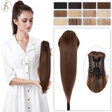TESS Brazilian human hair claw clip ponytail extension, natural black and blonde, 14–22 inches