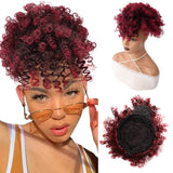 Afro puff drawstring ponytail with bangs, short kinky curly pineapple updo bun for Black women and girls