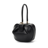 HIFASHION small genuine leather top handle handbag for women, elegant evening party pouch with round luxury design.