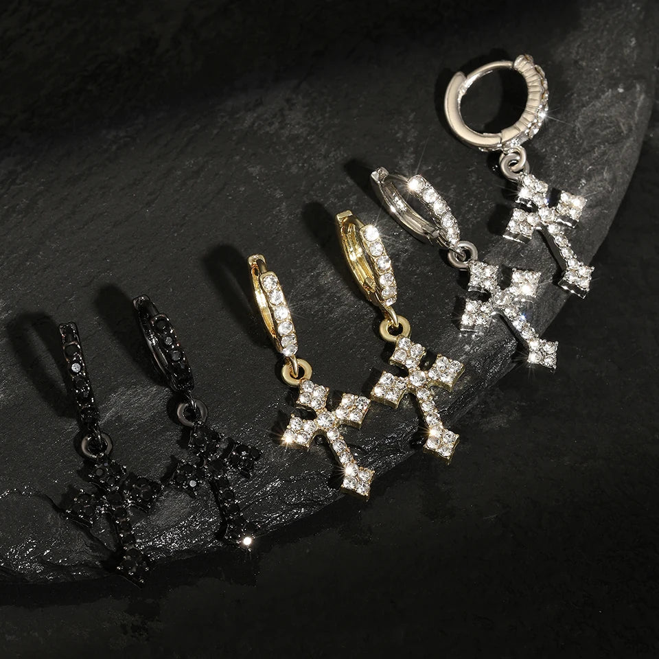 Minimalist zirconia cross dangle earrings for women by HSF Marketplace, featuring sparkling cross pendants