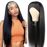 Straight 18-inch Brazilian human hair headband wig, natural color, 200% density, machine-made half wig