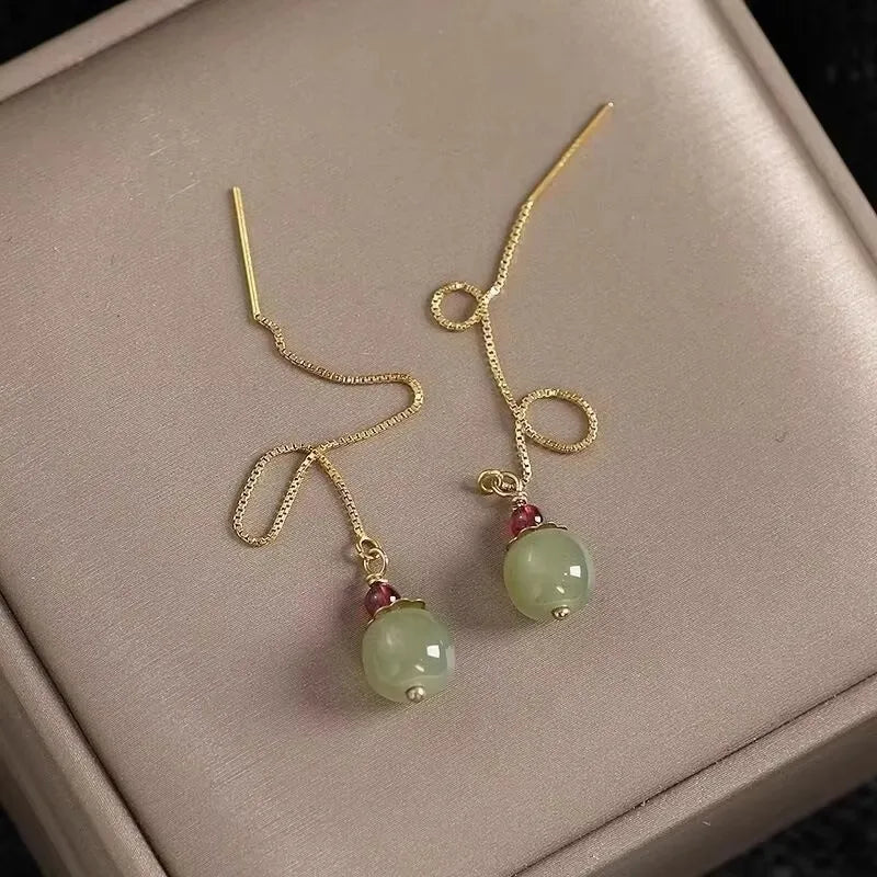 925 sterling silver jade drop earrings for women, elegant gemstone jewelry by HSF Marketplace