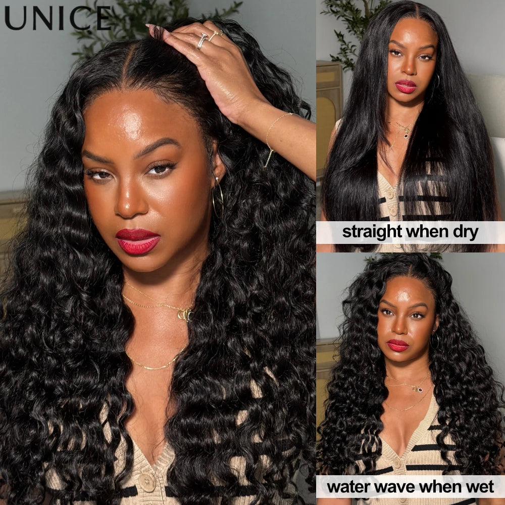 UNice 13x4 Bye Bye Slip™ Lace Frontal Wet & Wavy 2 in1 Straight to Water Wave Human Hair Wig Pull & Go Drawstring Glueless Wig Ready To Wear