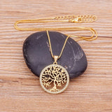 Gold-plated Tree of Life necklace with crystal accents, featuring a zircon chain pendant for women, classic fashion jewelry.