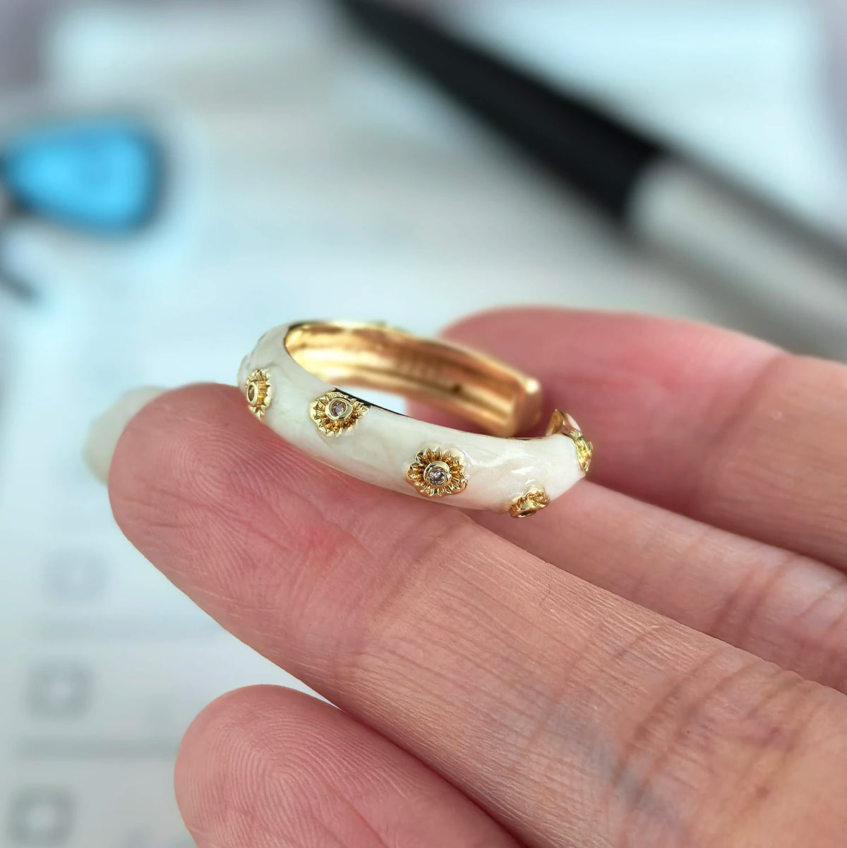 925 Sterling Silver Open Finger Ring Golden Enamel Donut Dazzling Geometric Punk For Women Jewelry Gift Dropship Wholesale