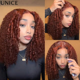 UNice 7x5 Bye-Bye Knots™ Glueless Wig Reddish Brown Jerry Curly & Afro Kinky Curly Wig With Drawstring Pre Cut Pre Bleached Glueless Human Hair Wigs