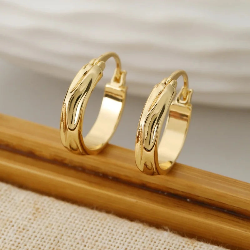 Gold-plated stainless steel round hoop earrings for women by HSF Marketplace