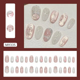 24-piece Y2K star press-on false nails with gradient blue French tips and gold moon designs in almond shape