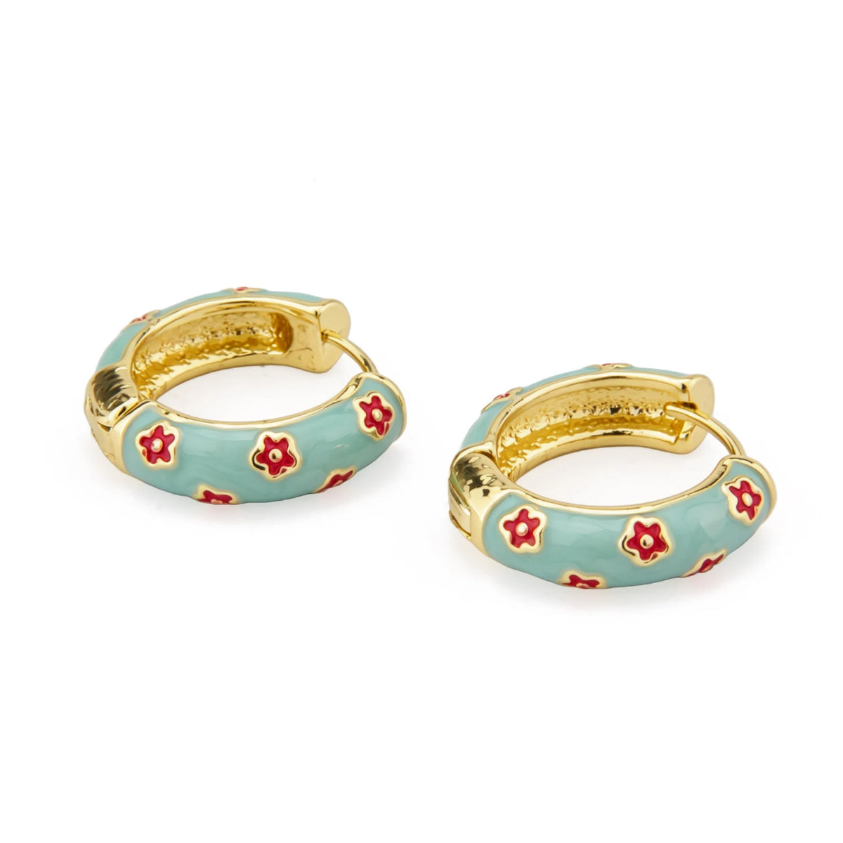 Flower cloisonné hoop earrings for women, bohemian-style jewelry by HSF Marketplace