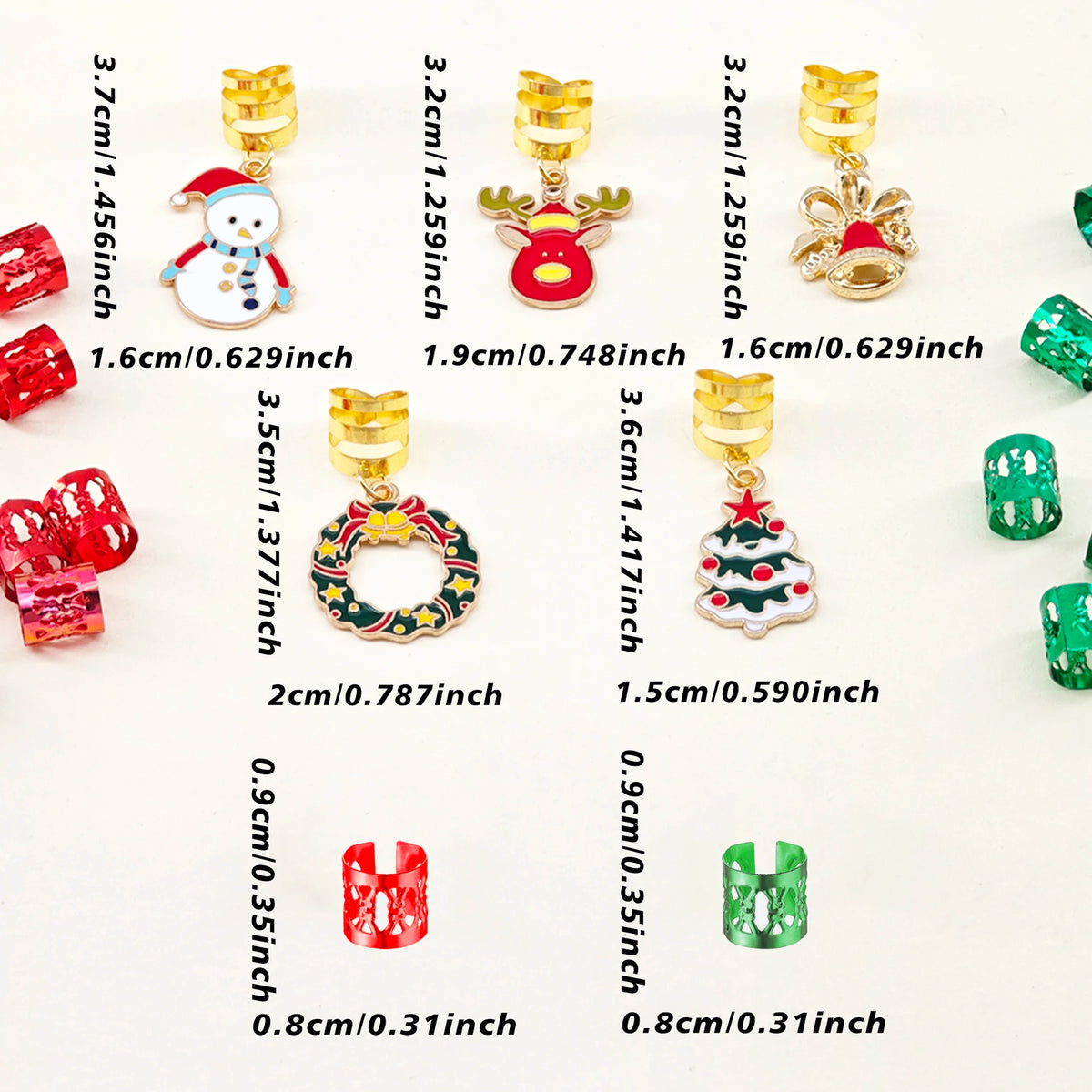 45Pcs Christmas Decor Pendant Dreadlock Braid Hair Beads Braids Hair Rings Hippie Style Hair Accessories For Women（Christmas）