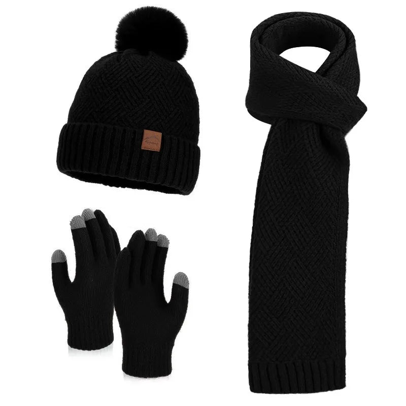 Women's Korean style knitted wool hat and scarf set in a warm winter design