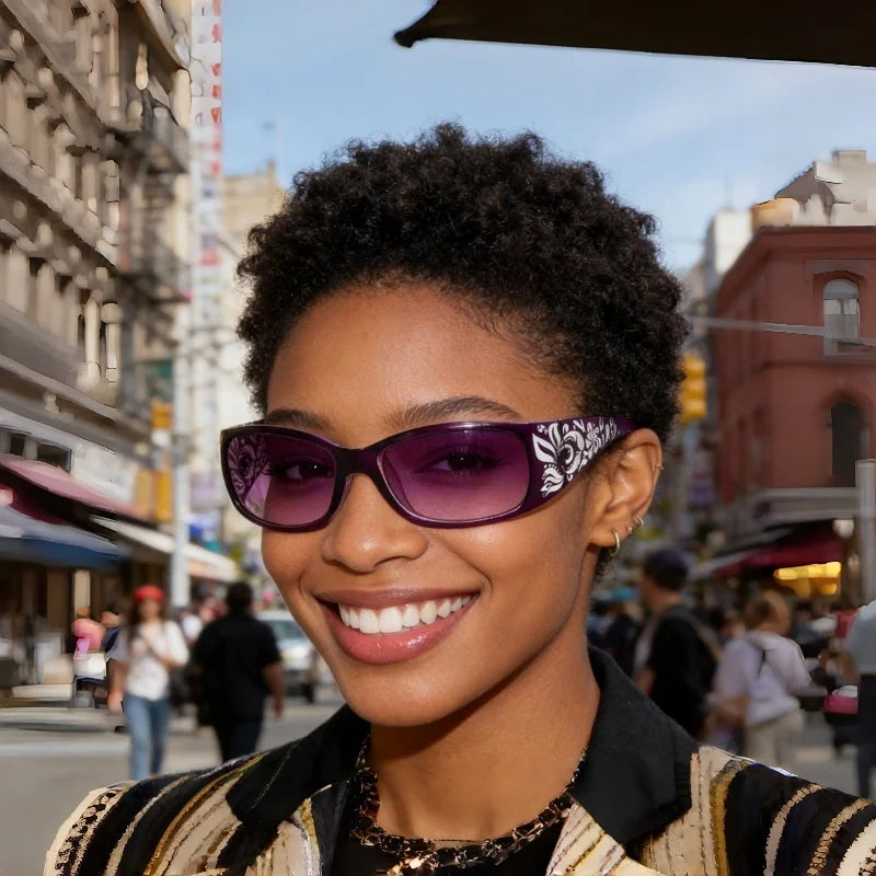 Printed diamond studded retro cat eye sunglasses for women, trendy outdoor sun protection by HSF Marketplace.