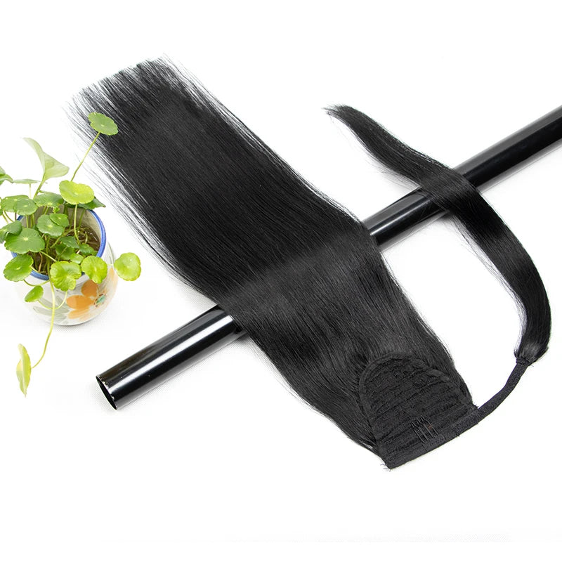 Natural black-brown-blonde 100% virgin human hair wrap-around clip-in ponytail extension by HSF Marketplace