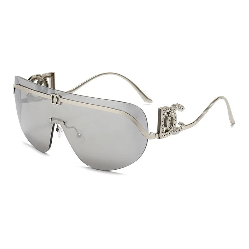 Luxury oversized shield sunglasses by HSF Marketplace with gold metal frame, gradient lenses, UV400 protection, trendy sun shades