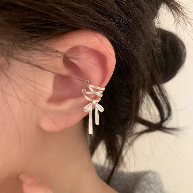 925 Sterling Silver Bow Knot Ear Clip for Women - Sweet Jewelry Gift