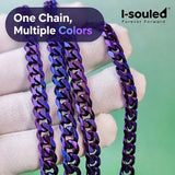 Grade 1 Titanium Chain Necklace 7mm Cuban Link, Hypoallergenic Anodized Purple Blue Necklace for Sensitive Skin