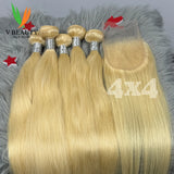 #613 Colored Straight Human Hair Bundles Blonde Closure 1/2/3/4 PCS 100% Vietnamese Remy Human Hair Weave Extensions