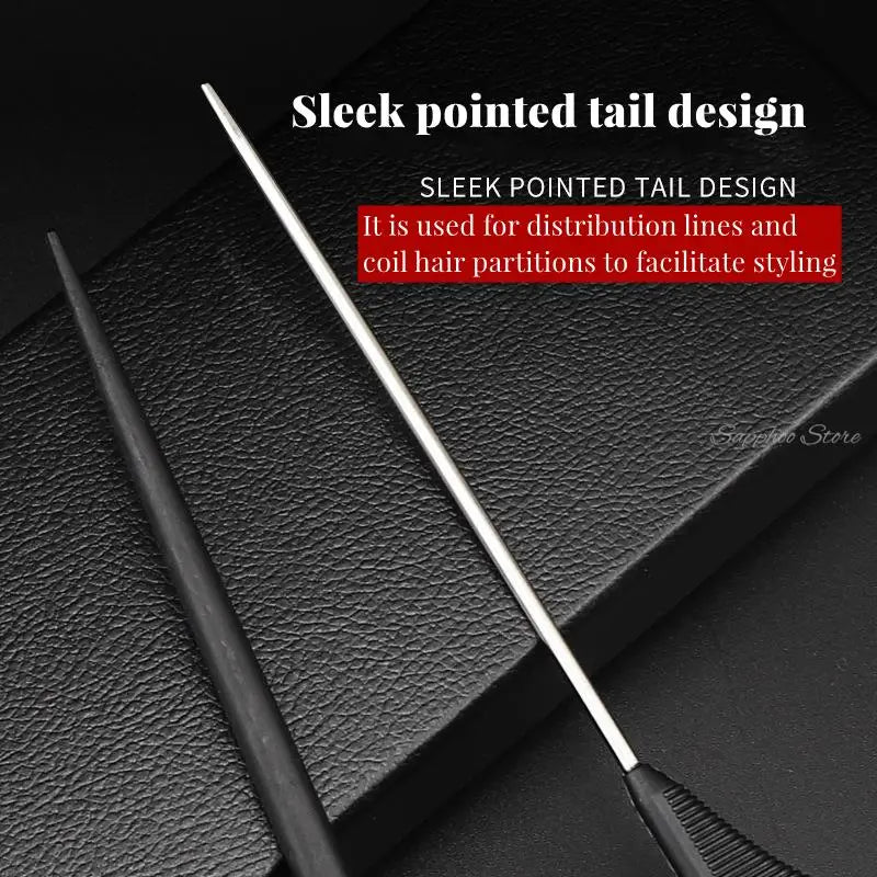 Black carbon double-sided professional hairdresser comb, heat-resistant and antistatic, perfect for barber styling and hair cutting.