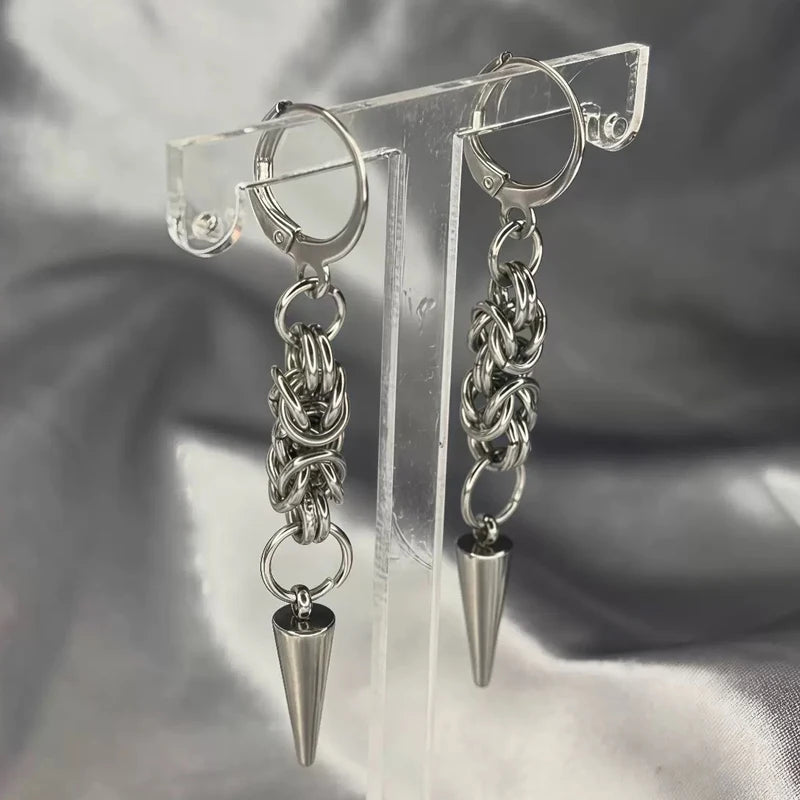Fashion punk stainless steel ball spike earrings for women, cool grunge rock and gothic style jewelry