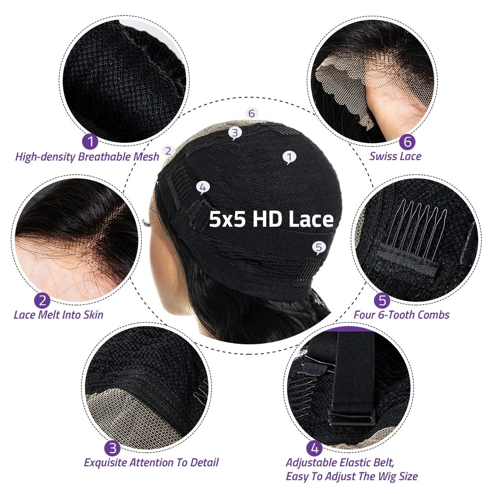 38-40 inch deep wave 13x6 lace front human hair wig, 200% density, pre-plucked Remy hair for Black women