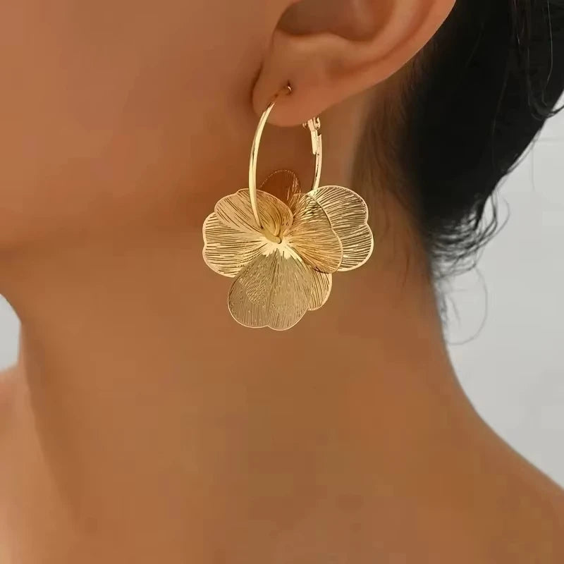 Golden vintage butterfly flower pendant earrings for fashion wedding party jewelry by HSF Marketplace