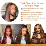 Chocolate Brown Straight Lace Front Human Hair 13X4 13x6 HD Lace Wigs 200 Density  PrePlucked Baby Hair 40 46 Long Inches Wigs