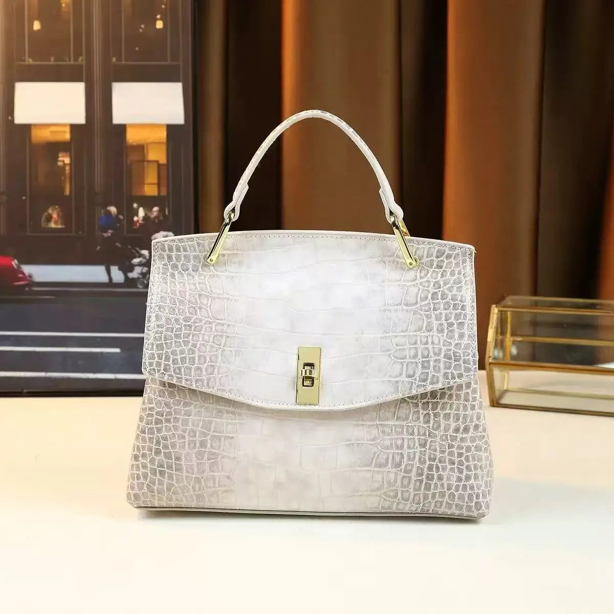 Luxury crocodile print leather handbag for women, designer crossbody bag with high-quality craftsmanship by HSF Marketplace.