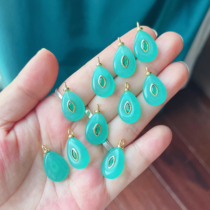 Jewelry pendant featuring jade agate, amethyst, amazonite, water grass, and lapis lazuli on 18K gold plated chain for necklace crafting