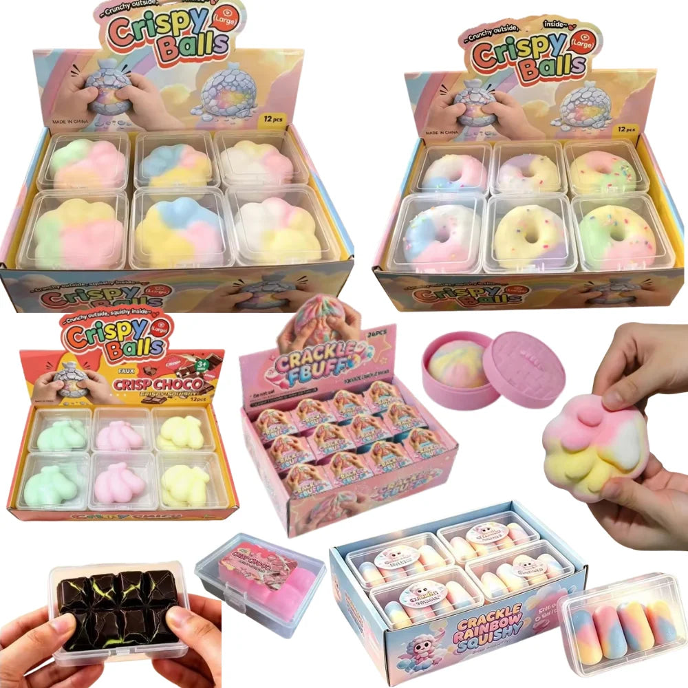 2026 Hot Selling Crispy Donut Squishy Toy, Macaron Cat Paw Chocolate Crunchy Stress Relief Vent Fidget Toy