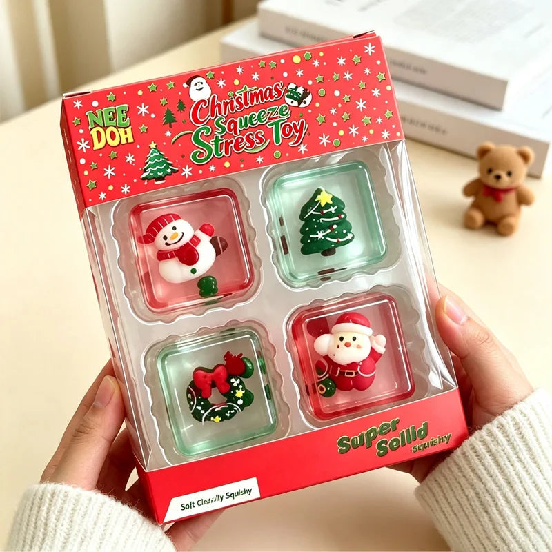 Mini anti-anxiety squishy cube stress relief fidget toy 4-pack by HSF Marketplace
