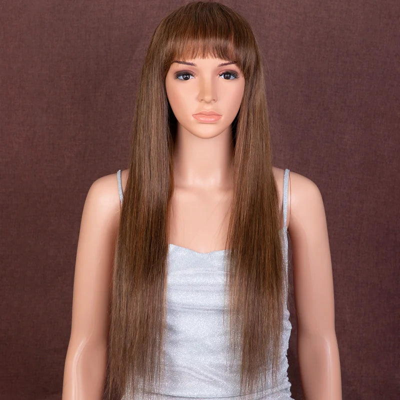 Blonde Rebecca straight human hair wig with bangs, full machine-made, Peruvian Remy hair, colored wig in P4/30/27 style