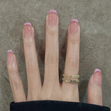 24-piece blush pink glitter diamond cat eye press-on false nails, short coffin square full-cover tips by HSF Marketplace