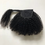 Mongolian Afro Kinky Curly Human Hair Wrap Around Ponytail Natural Color Clip Ponytail Extension Hair For Women 10-22 Inch