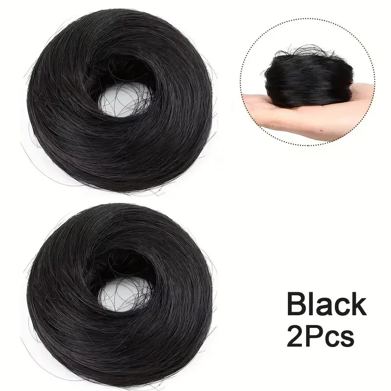 2-piece black human hair scrunchie bun makers for fluffy messy buns and effortless ponytail updos
