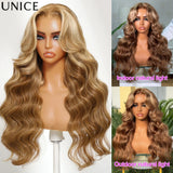 Honey blonde body wave lace closure human hair wig with loose waves and natural-looking parting by HSF Marketplace