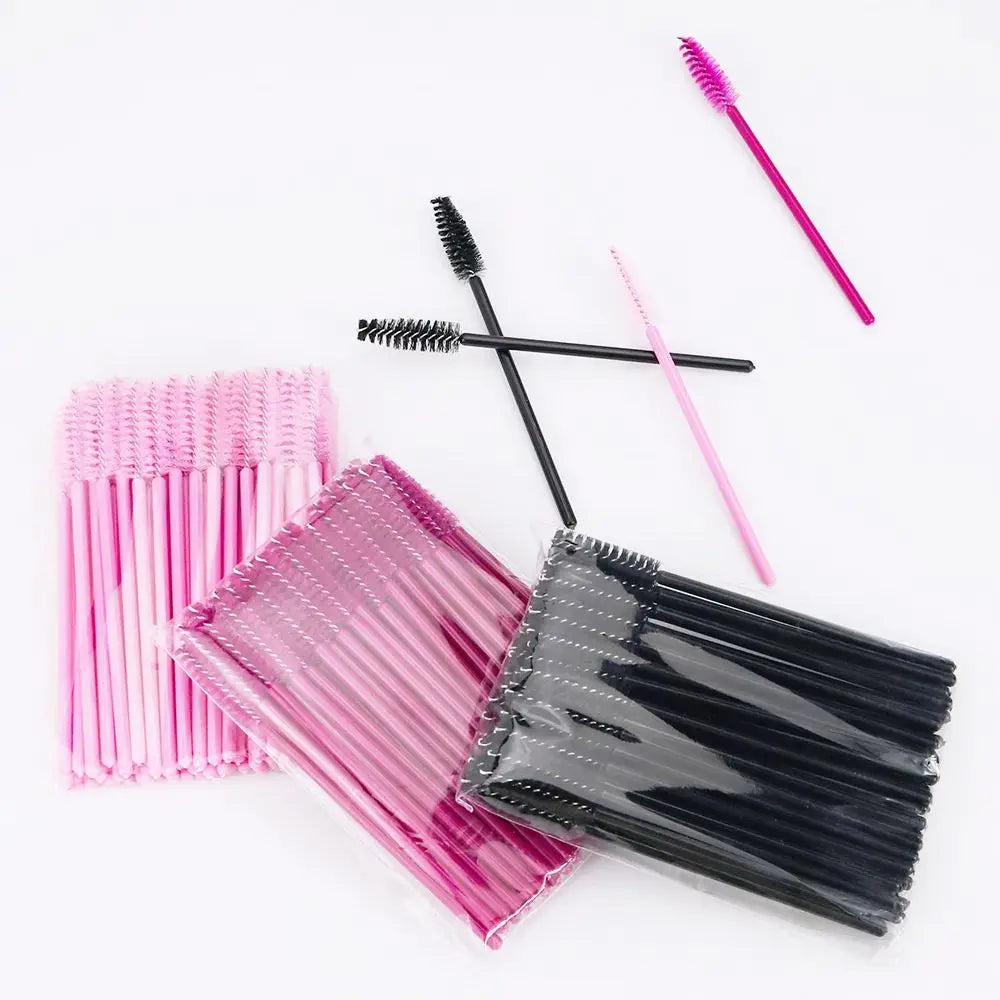 50-piece HSF Marketplace eyelash brush set for lash extensions and makeup, featuring disposable mascara spoolie brushes