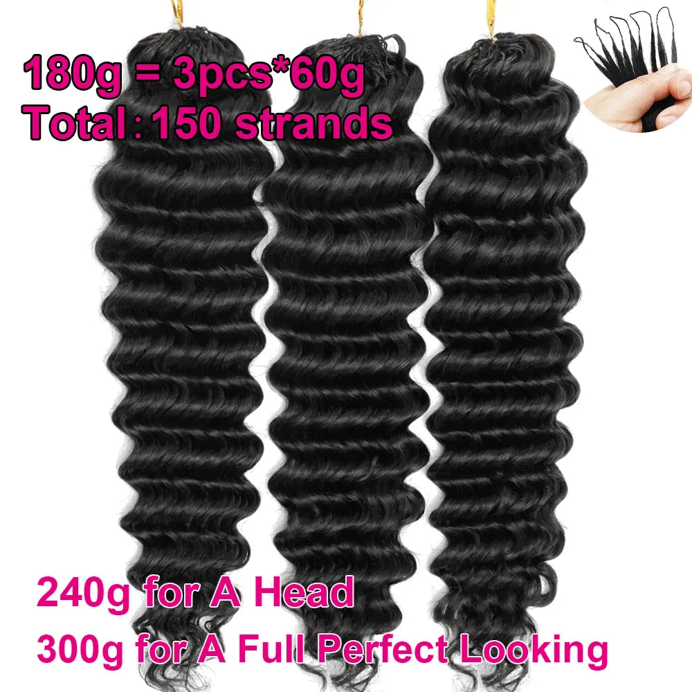 Miracle Knots Crochet Human Hair Deep Wave Bundles Invisible Knot Burmese Curly Boho Braids Crochet Human Hair Extensions 16-20 Inch Pre-Separated Reusable Feathered Human Crochet Curly 100% Human Hair For Black Women Lightwe