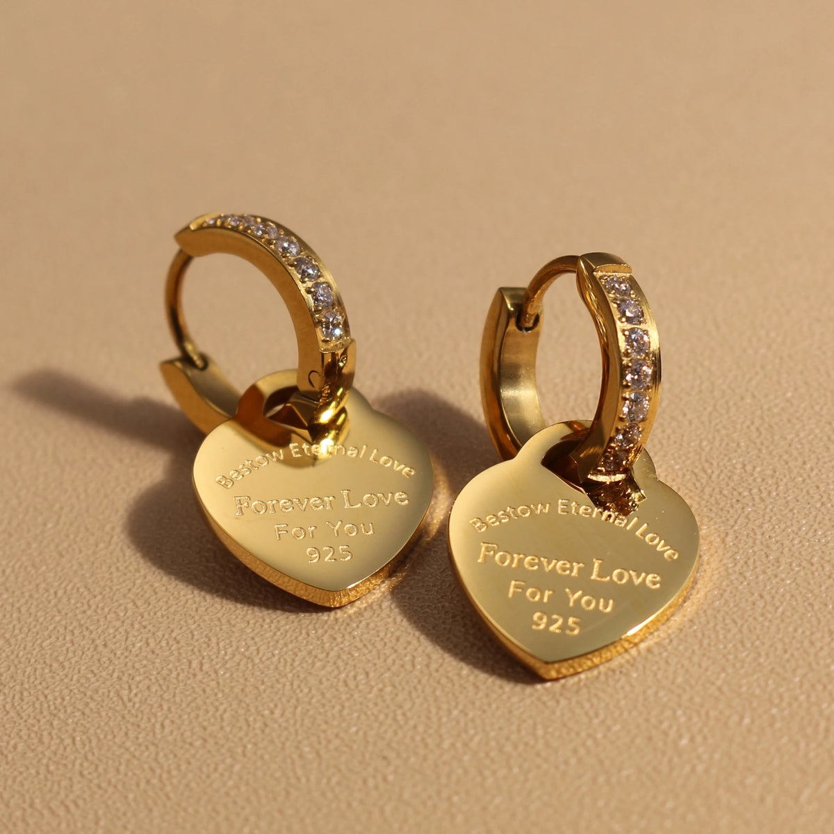 Gold color XE-221 heart pendant zircon stainless steel earrings jewelry set by HSF Marketplace