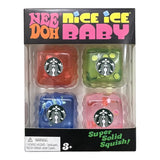 Four mini NeeDoh Nice Ice Cube squishy sensory toys by HSF Marketplace, slow rebound stress relief fidgets for kids and adults.