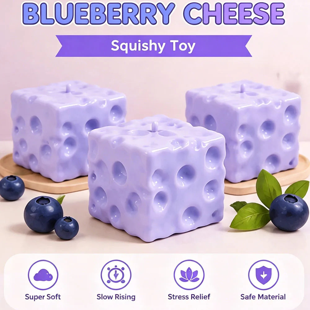 Jumbo blue blueberry cheese squishy sensory toy by HSF Marketplace for stress relief and fun